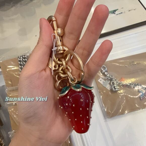 NWT Coach Strawberry Bag Charm CAO50 BRASS/Red - Picture 4 of 10